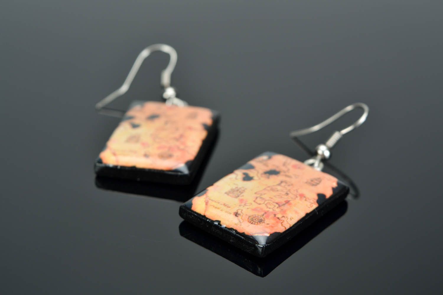 Polymer clay earrings Ancient Map photo 1