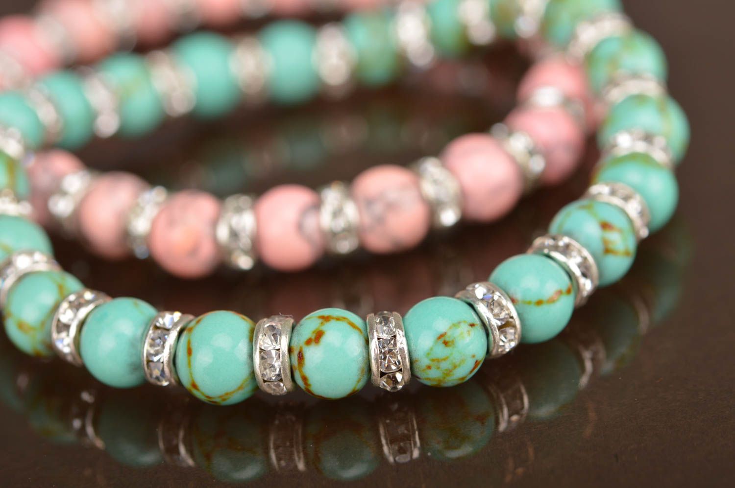 Bracelet en perles fantaisie couleur turquoise élastique accessoire fait main photo 5