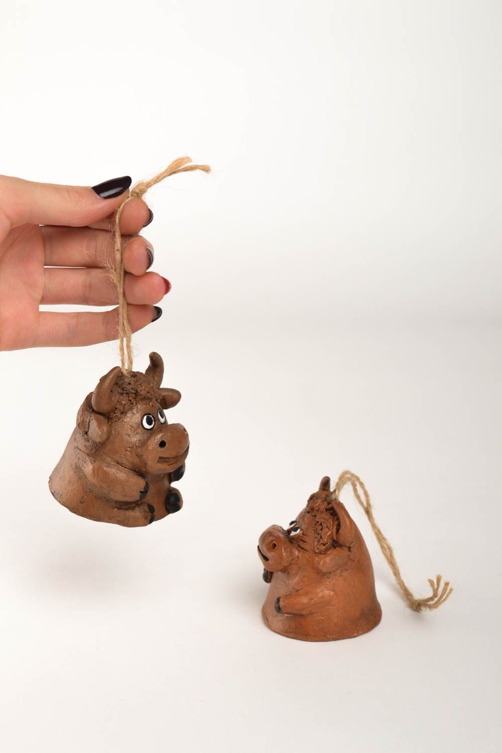 Handmade Ton Glöckchen Deko zum Aufhängen Tier Figuren Anhänger Keramik Set  foto 5