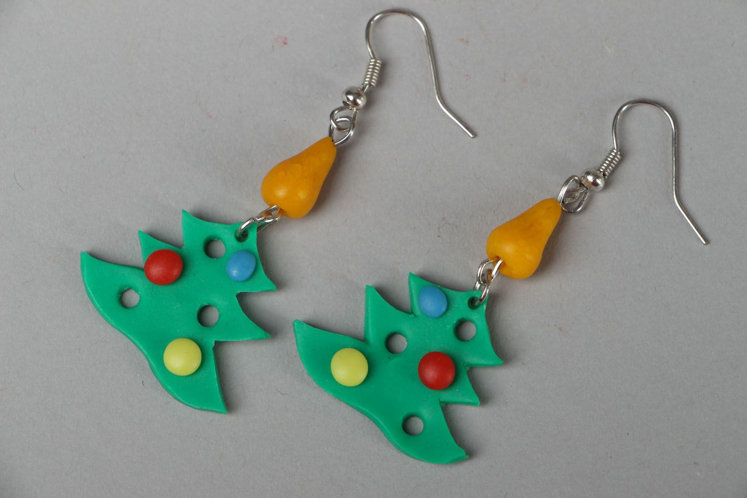 Polymer clay earrings Christmas Tree photo 1