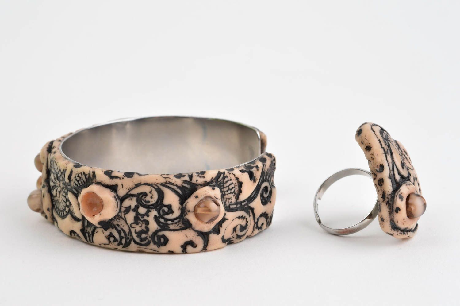 Handmade jewelry set polymer clay seal ring bracelets for women plastic jewelry photo 2