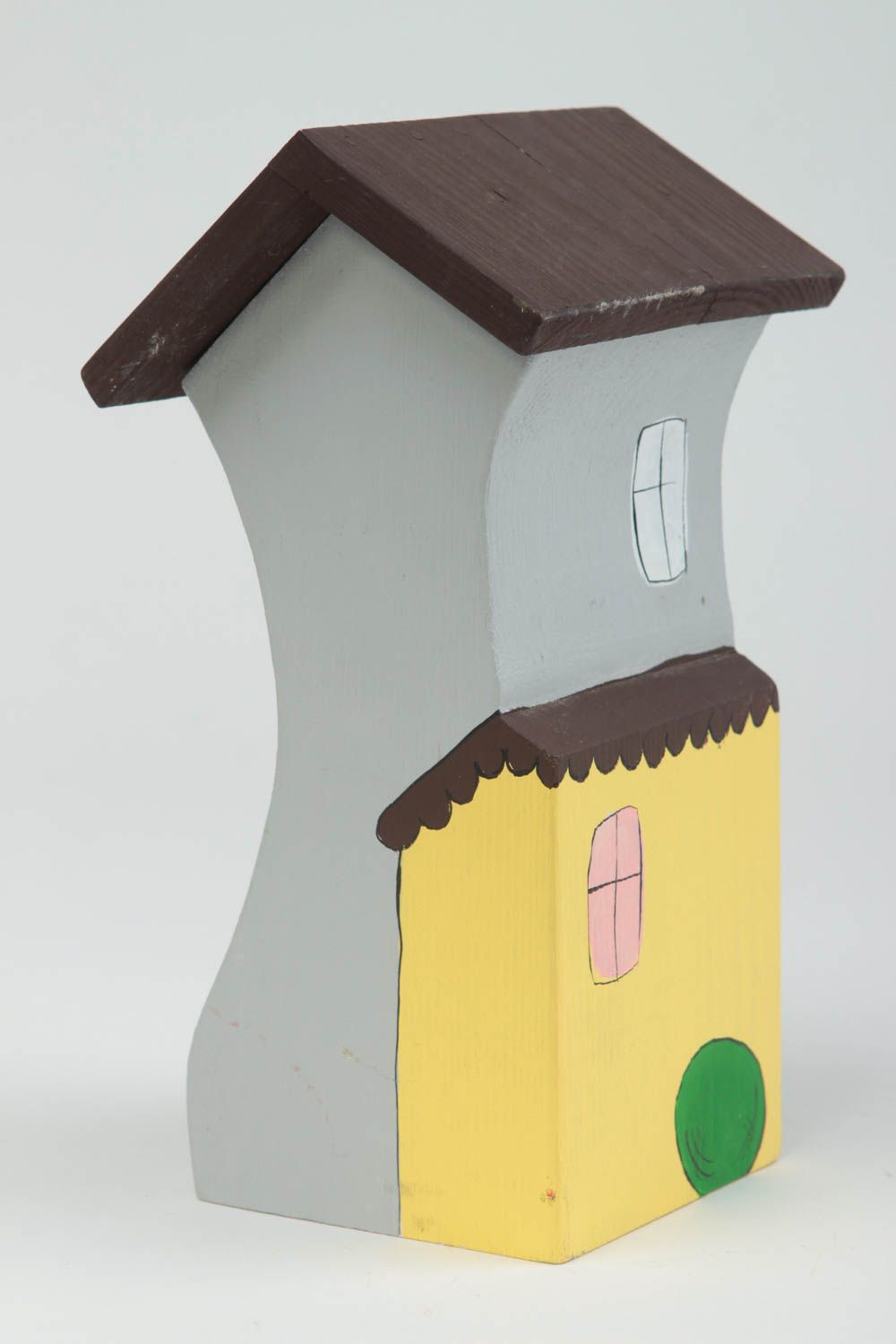 Handmade Holz Haus mit Katze dekorative Statuette Wohnzimmer Deko Kiefernholz  foto 3