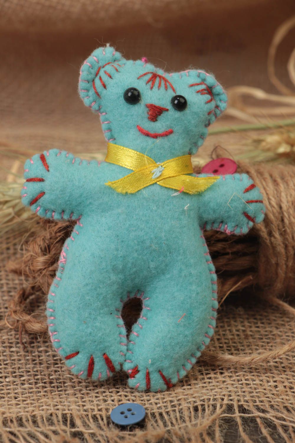 Handmade decorative blue soft toy fabric bear beautiful present for baby photo 1