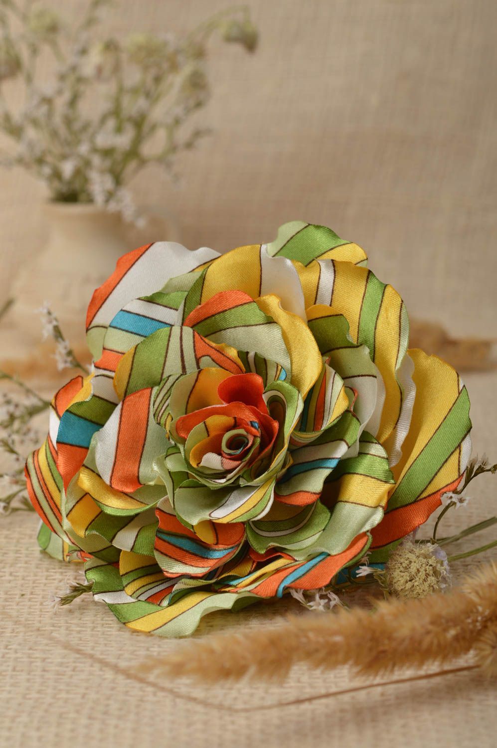Stylish handmade flower barrette textile brooch jewelry hair clip designs photo 1