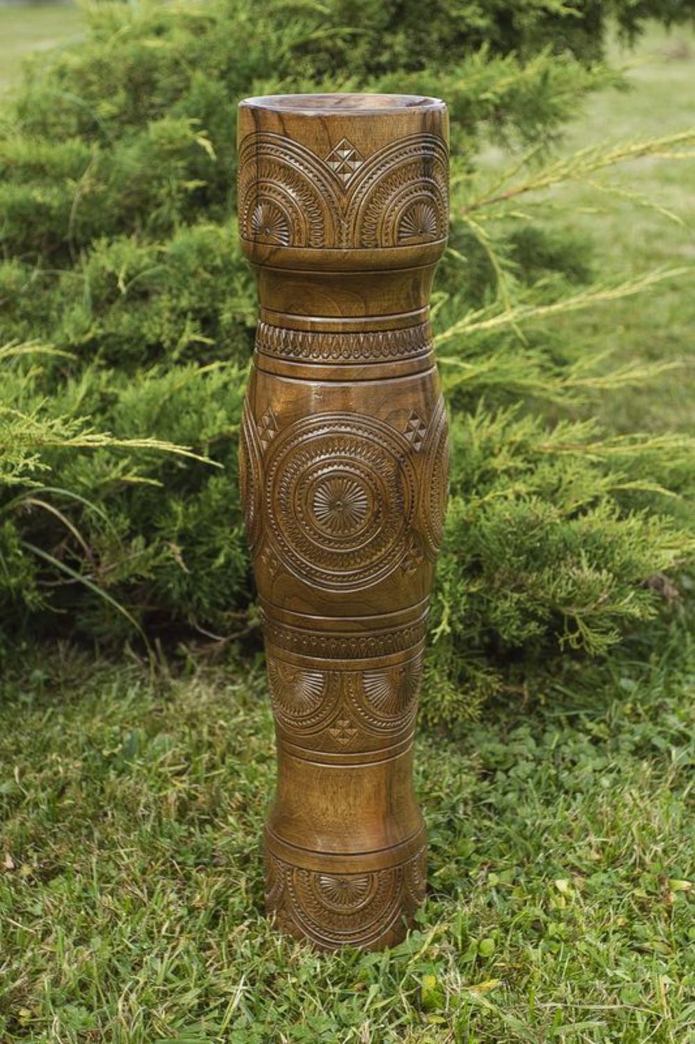 24 inches tall wooden hand-carved inlaid with beads vase for home décor 6 lb photo 1