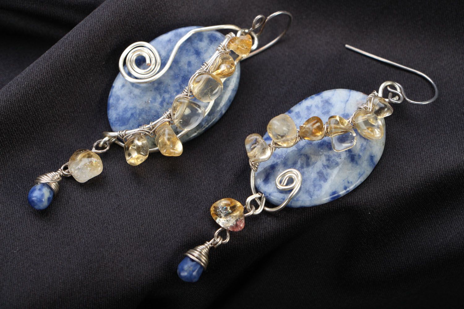 Silver earrings with sodalite photo 1