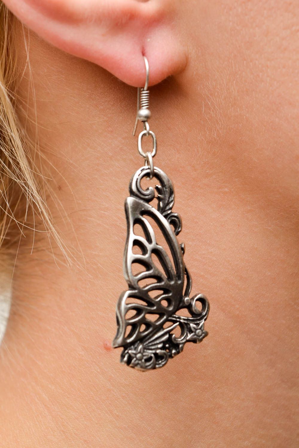 Metal woman accessories hand crafted long earrings butterfly wings gift photo 2
