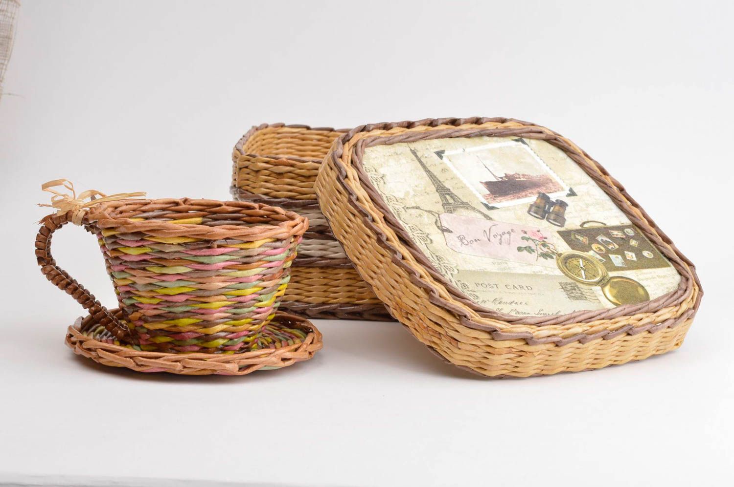 Подарочная корзина ручной работы кашпо для цветов плетеная корзина комплект фото 2