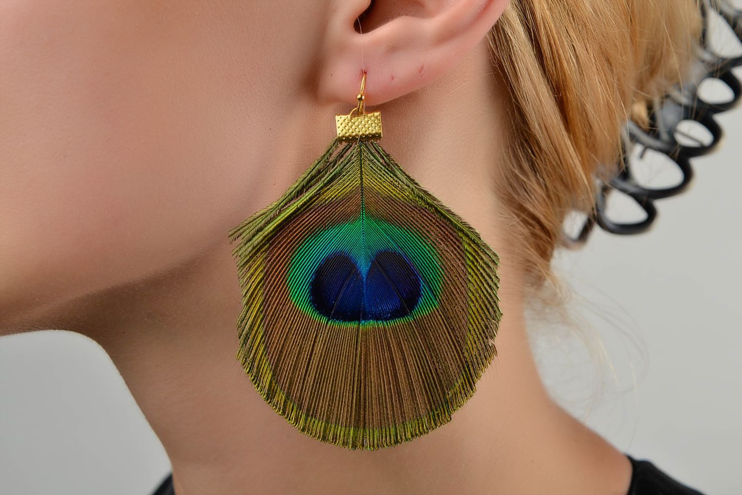 Peacock feather bijouterie unique designer earrings stylish accessories for girl photo 2