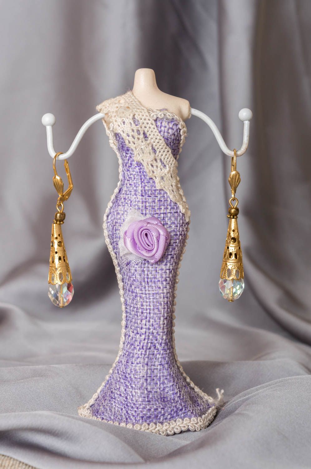 Handmade elegant long brass earrings with crystal beads designer women's jewelry photo 1