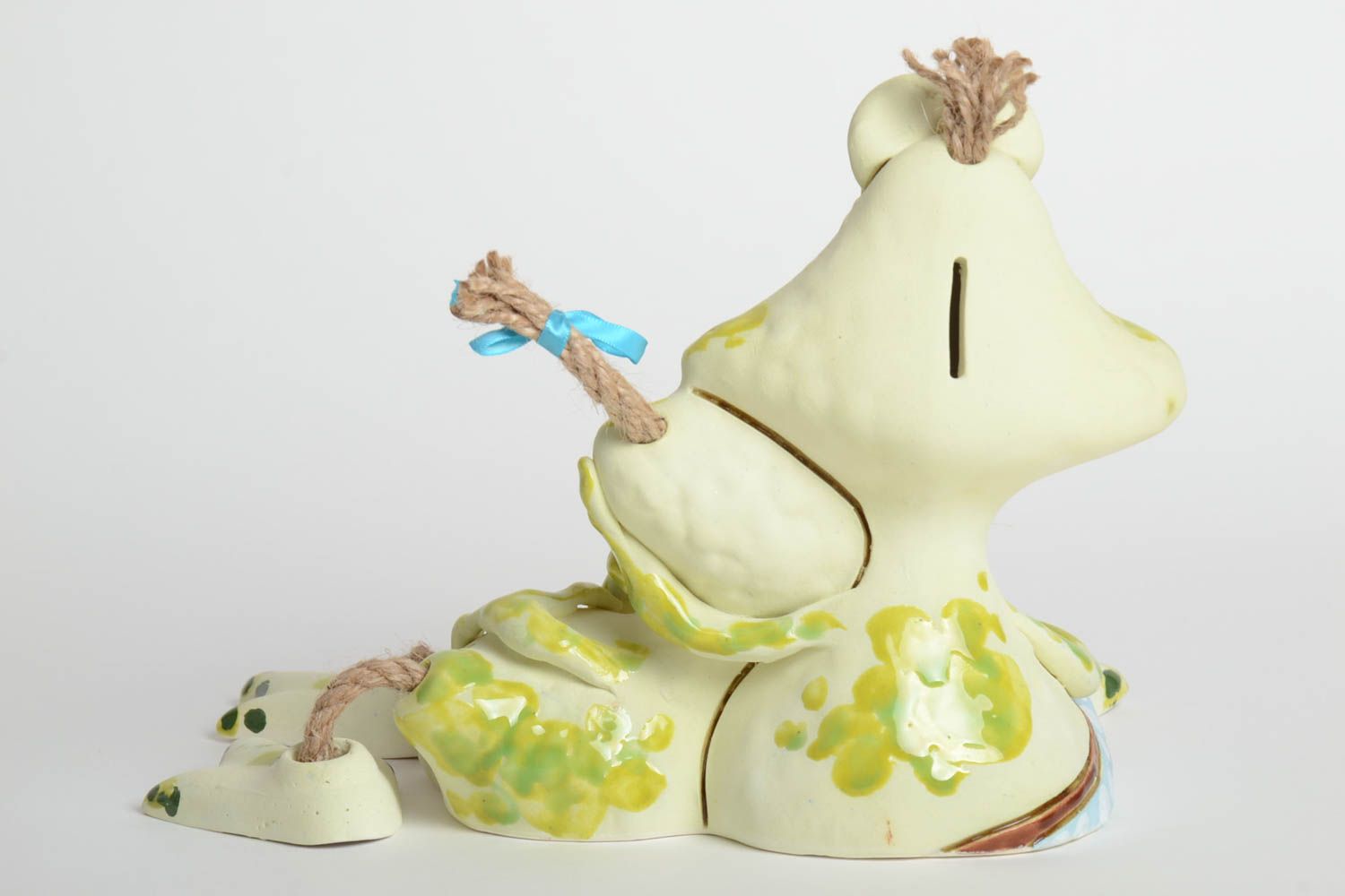 Handmade Keramik Spardose Sparbüchse für Kinder Keramik Frosch lustig grell foto 5