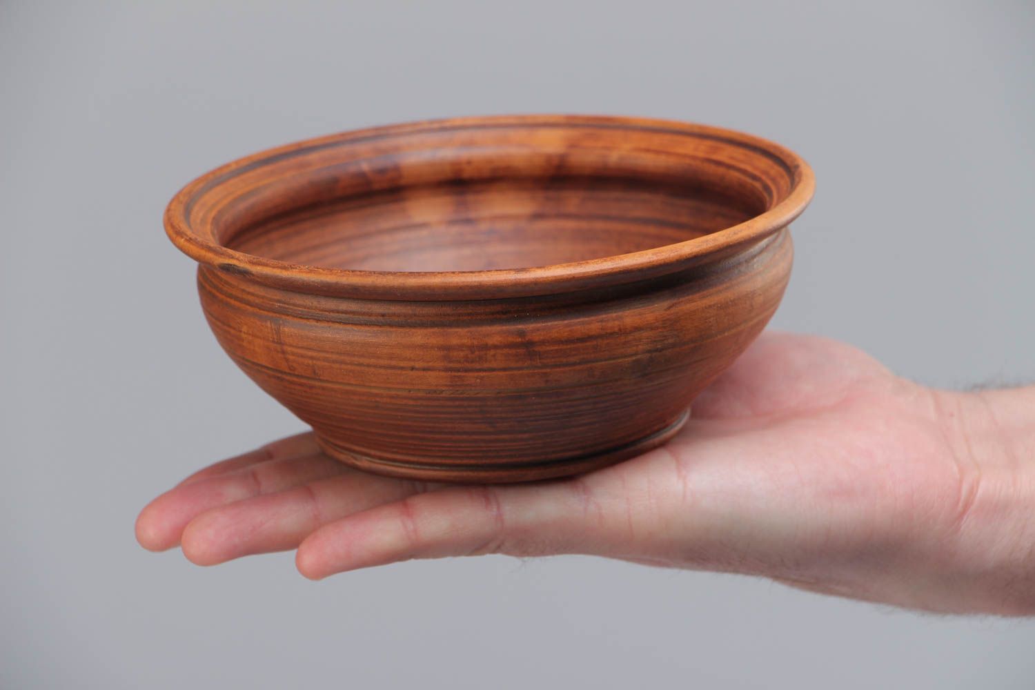 Homemade deep ceramic bowl kilned with the use of milk of brown color 400 ml photo 5