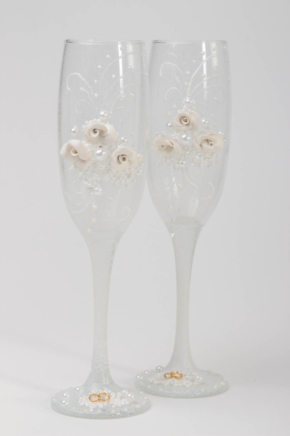 Handmade wedding ware flower beautiful glasses cute wedding white glasses photo 2