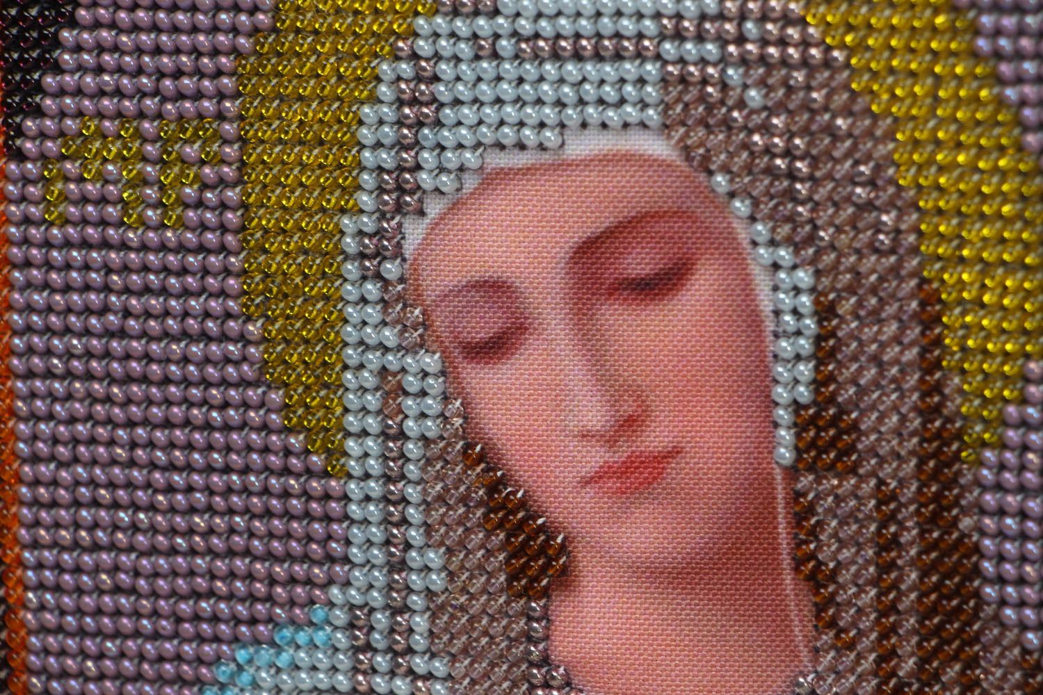 Bead embroidered icon The Virgin Mary of Tenderness photo 2