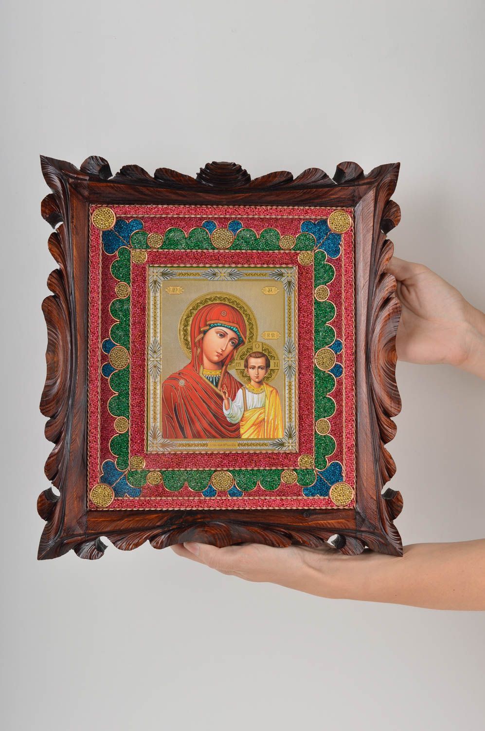 Icono religioso artesanal Madre de Dios artículo religioso decoración de hogar foto 2