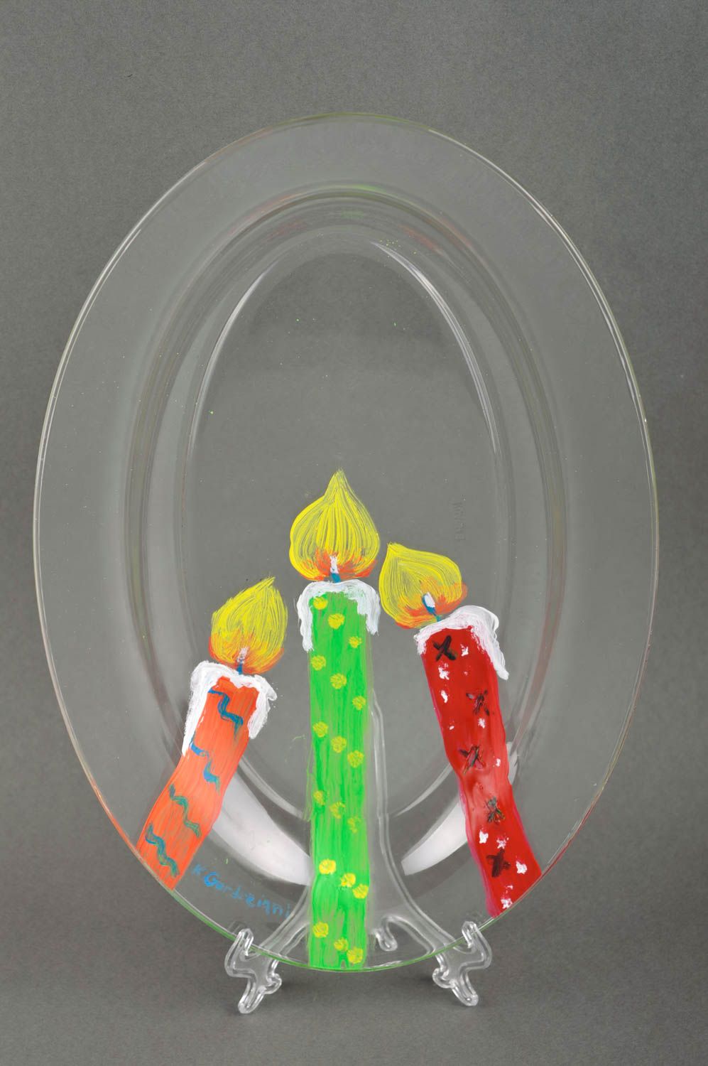 Assiette plate faite main Vaisselle design en verre Déco maison peinte photo 2