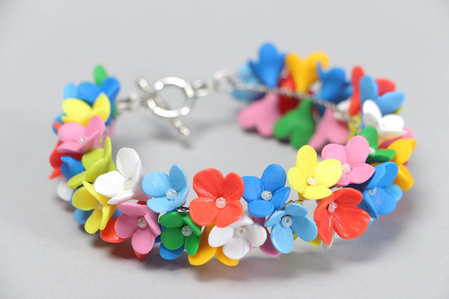 Set of handmade jewelry polymer clay earrings bracelet with flowers gift jewelry photo 4