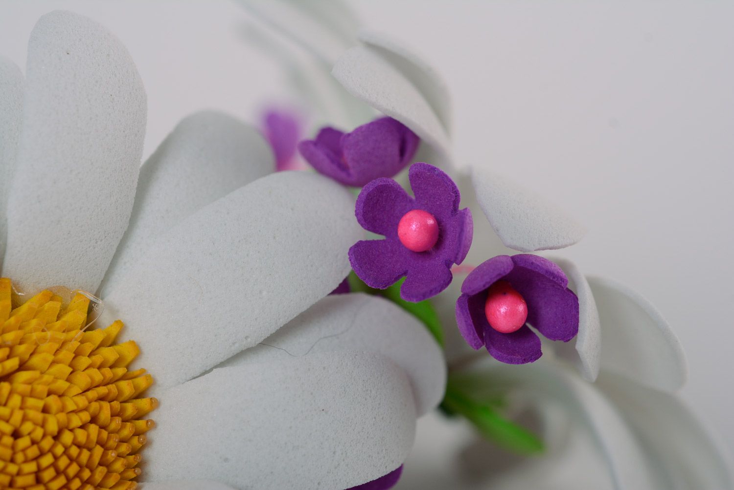 Set of small handmade foamiran fabric flower hair ties 2 pieces photo 5
