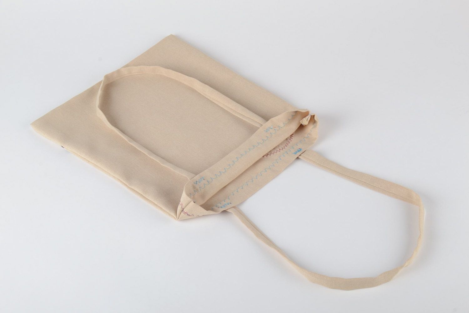 Handmade designer beige female shoulder eco bag with applique  Little Bird photo 3