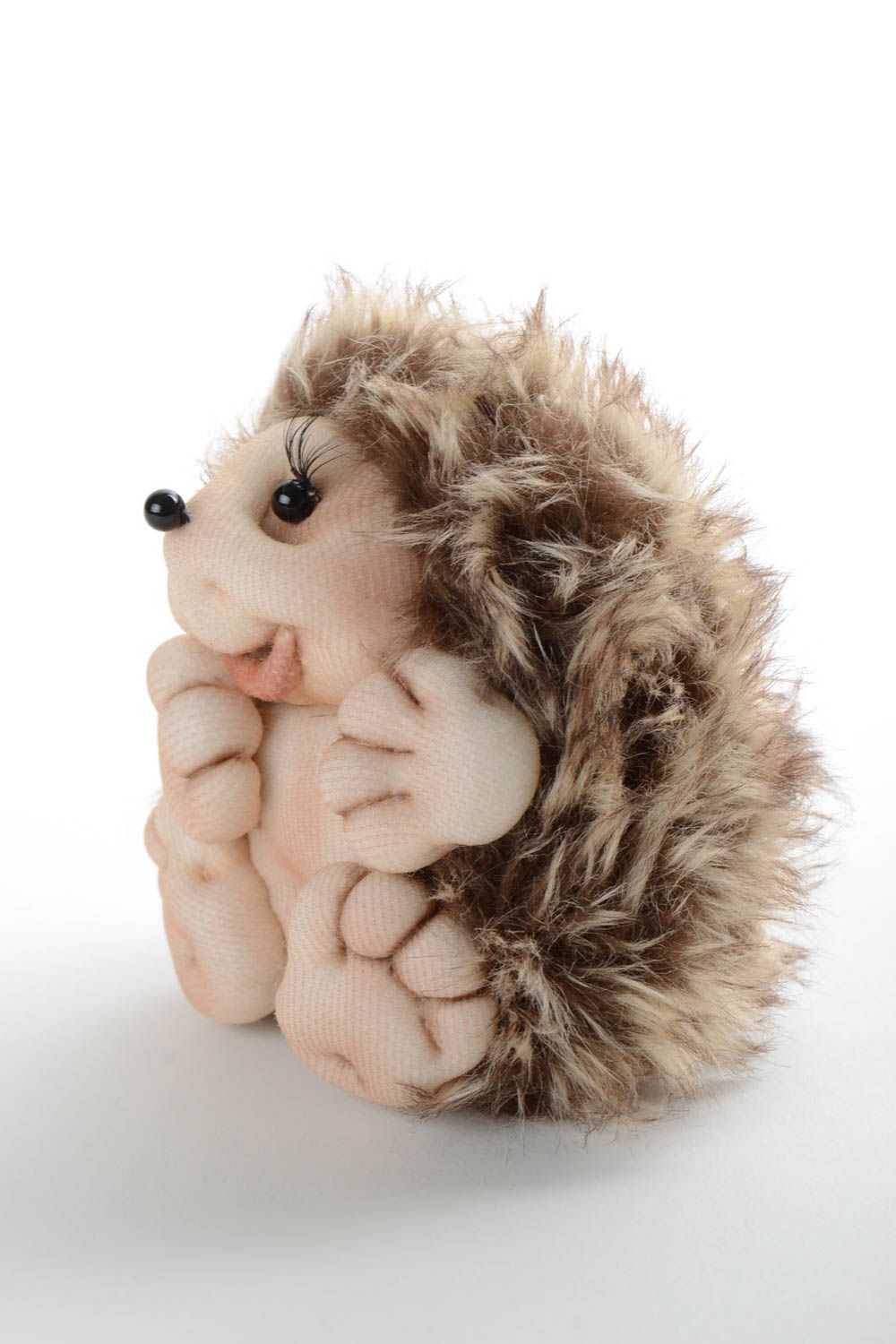 Toy handmade hedgehog small cute smiling brown doll for children and decor photo 2