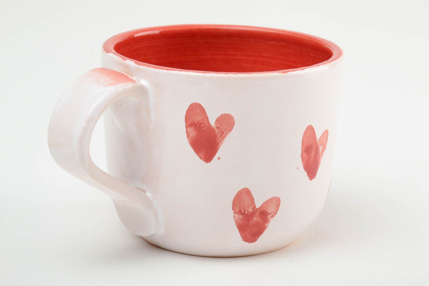 Tasse en céramique faite main peinte de glaçure et émail blanche rouge 40 cl photo 4