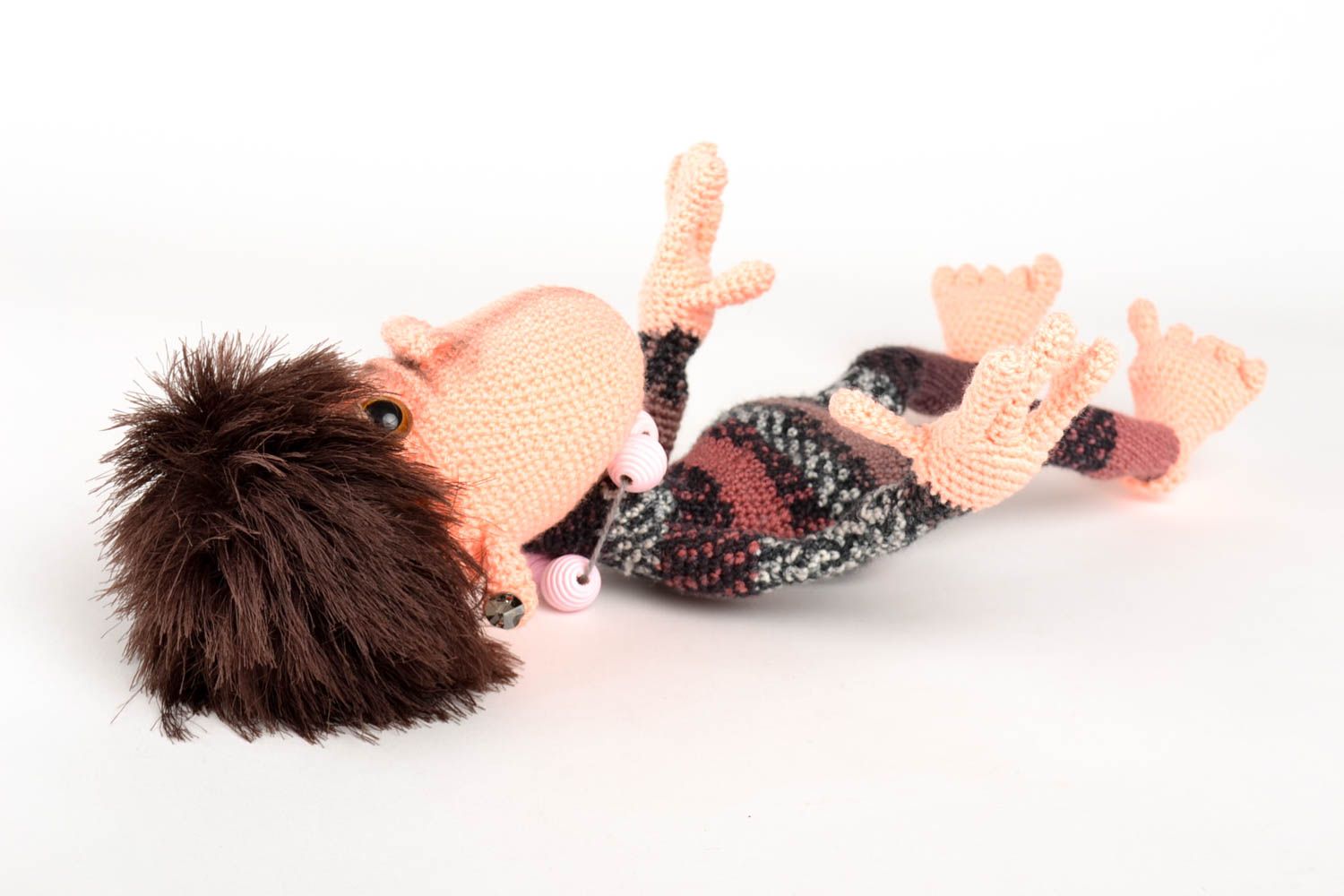 Jouet tricoté Peluche faite main en fils de demi-laine Cadeau enfant Singe photo 4