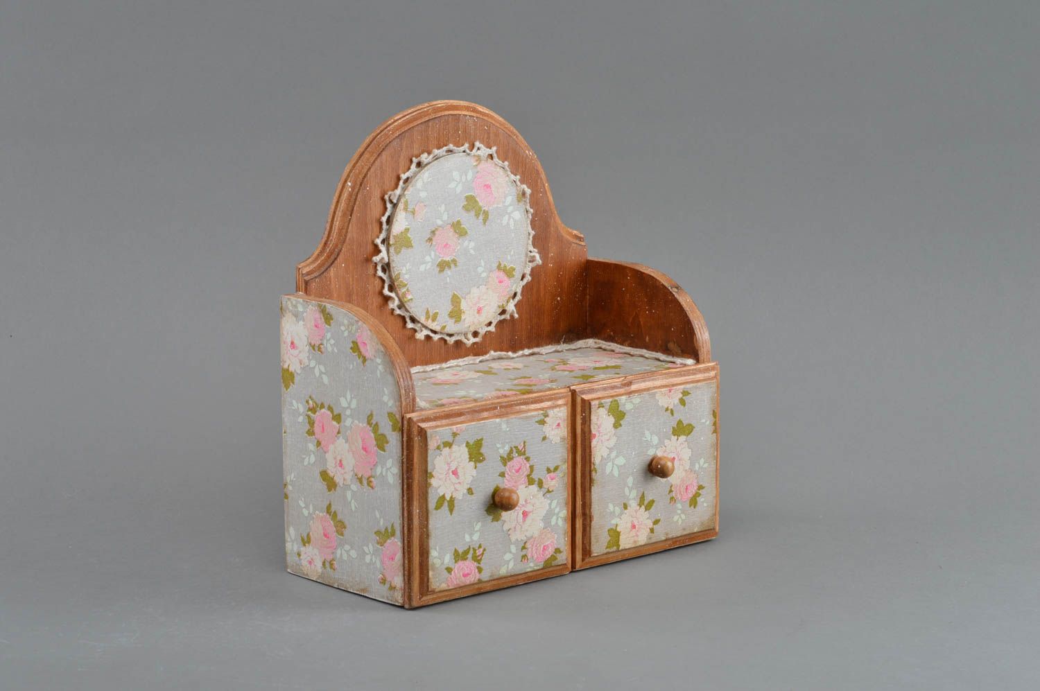 Beautiful homemade designer decoupage wooden jewelry box Mini-Dresser photo 1