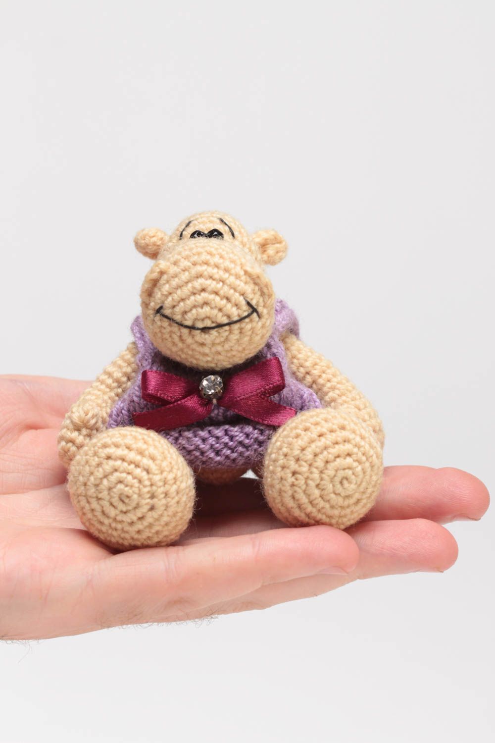 Beautiful handmade designer crochet soft toy hippo in lilac dress home decor photo 5