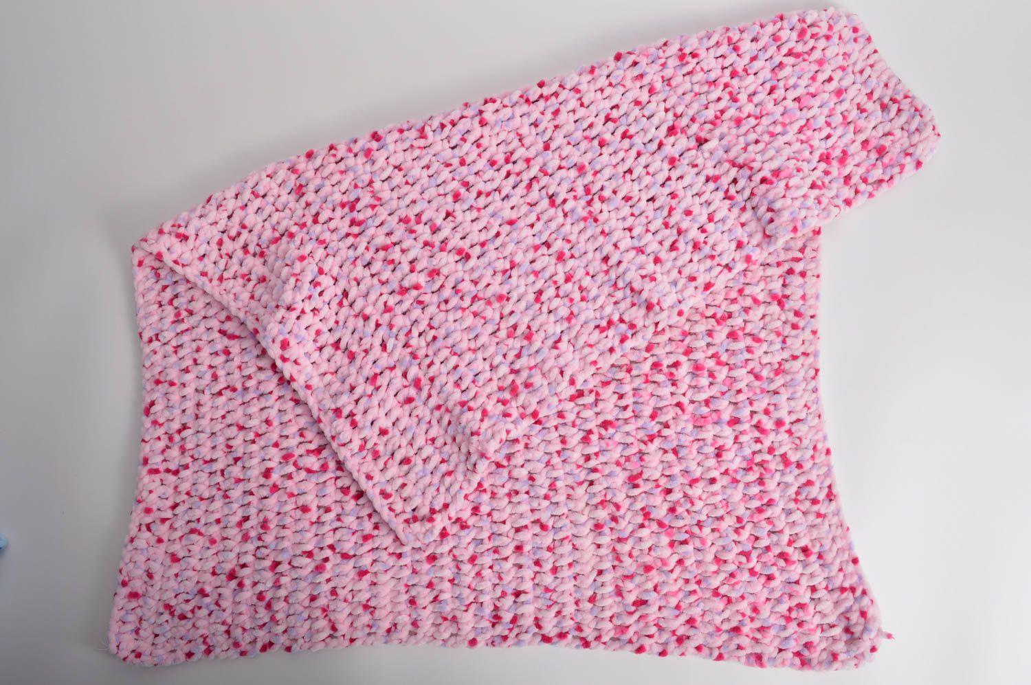 Beautiful handmade pink soft warm baby blanket crocheted of velour threads photo 2