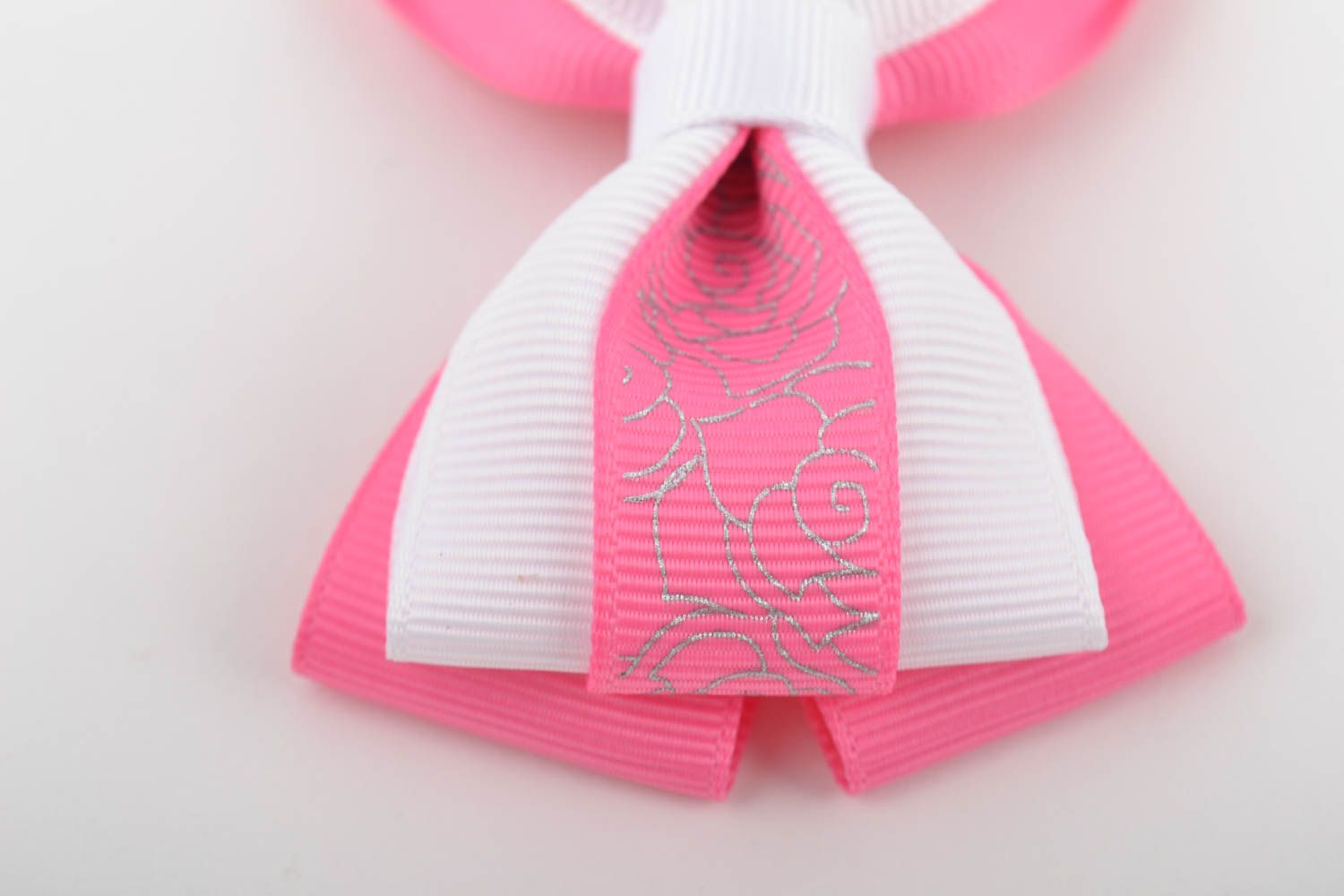 Noeud en rubans pour barrette ou broche fait main rose blanc élégant original photo 4