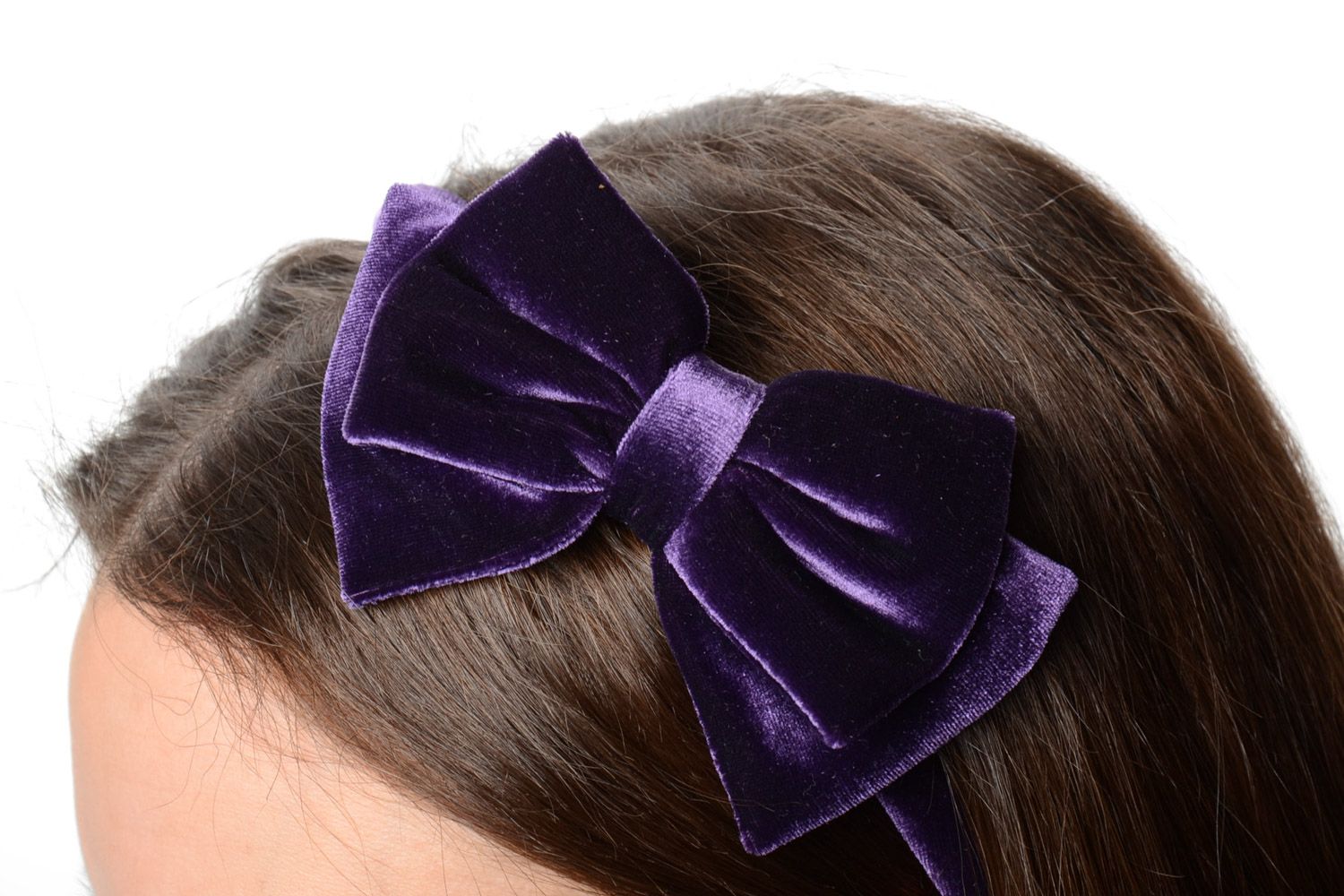 Serre-tête décoratif violet avec noeud en velours fait main pour femme photo 1