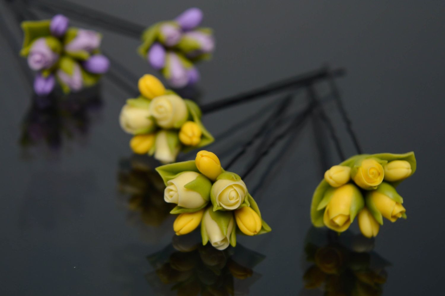 Épingles à cheveux en porcelaine froide de coiffure avec fleurs jaunes 3 pièces photo 4
