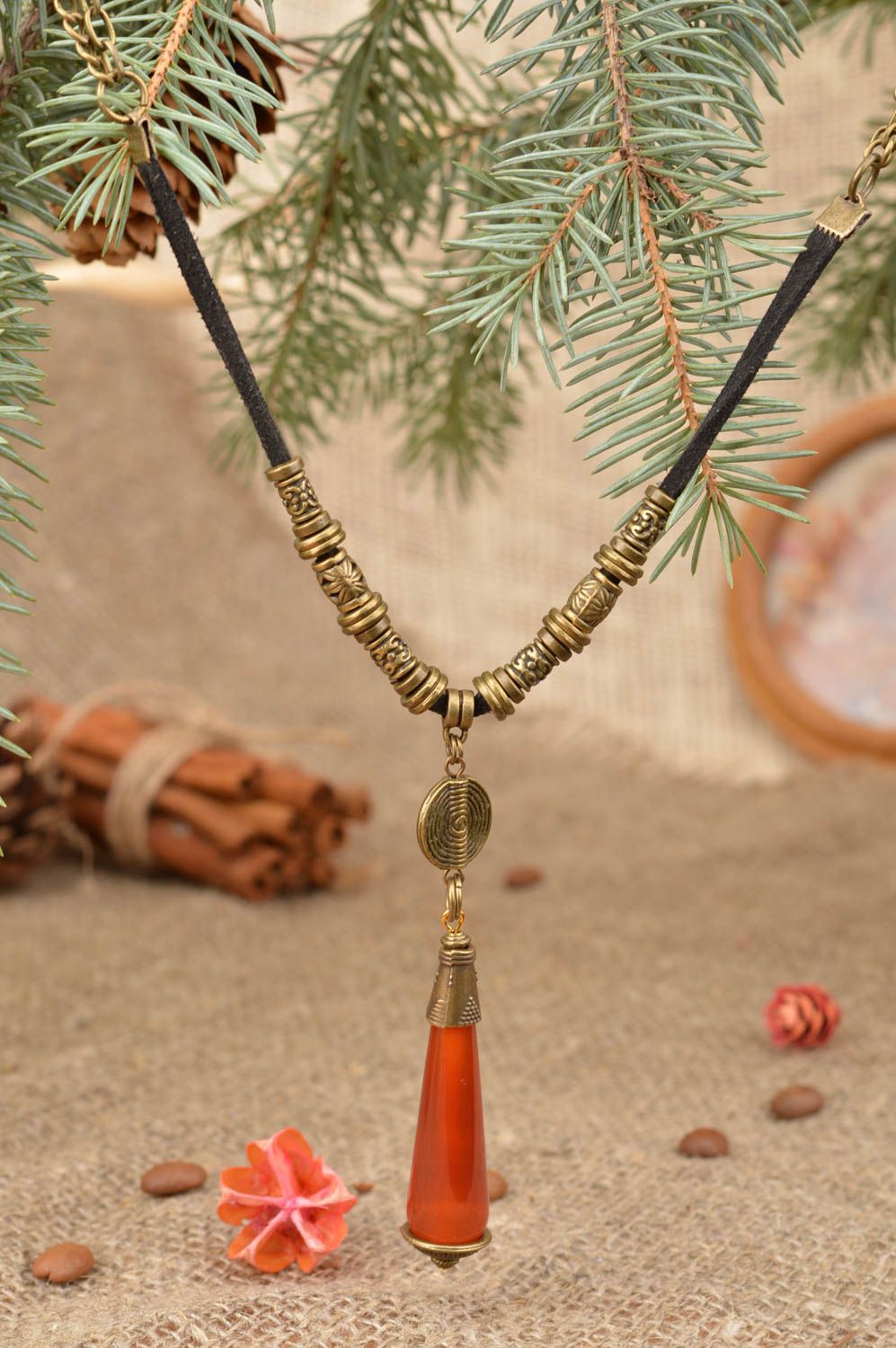 Handmade designer metal jewelry set beautiful drop shaped pendant and bracelet photo 1