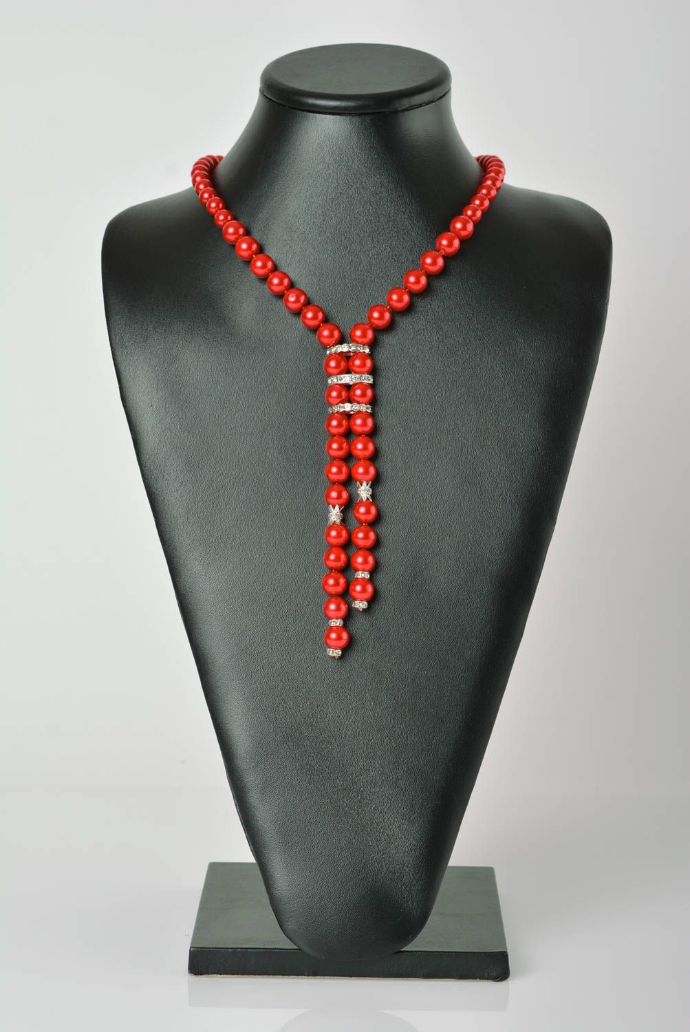 Collar de cuentas rojas hecho a mano bisutería elegante accesorio para mujer foto 2