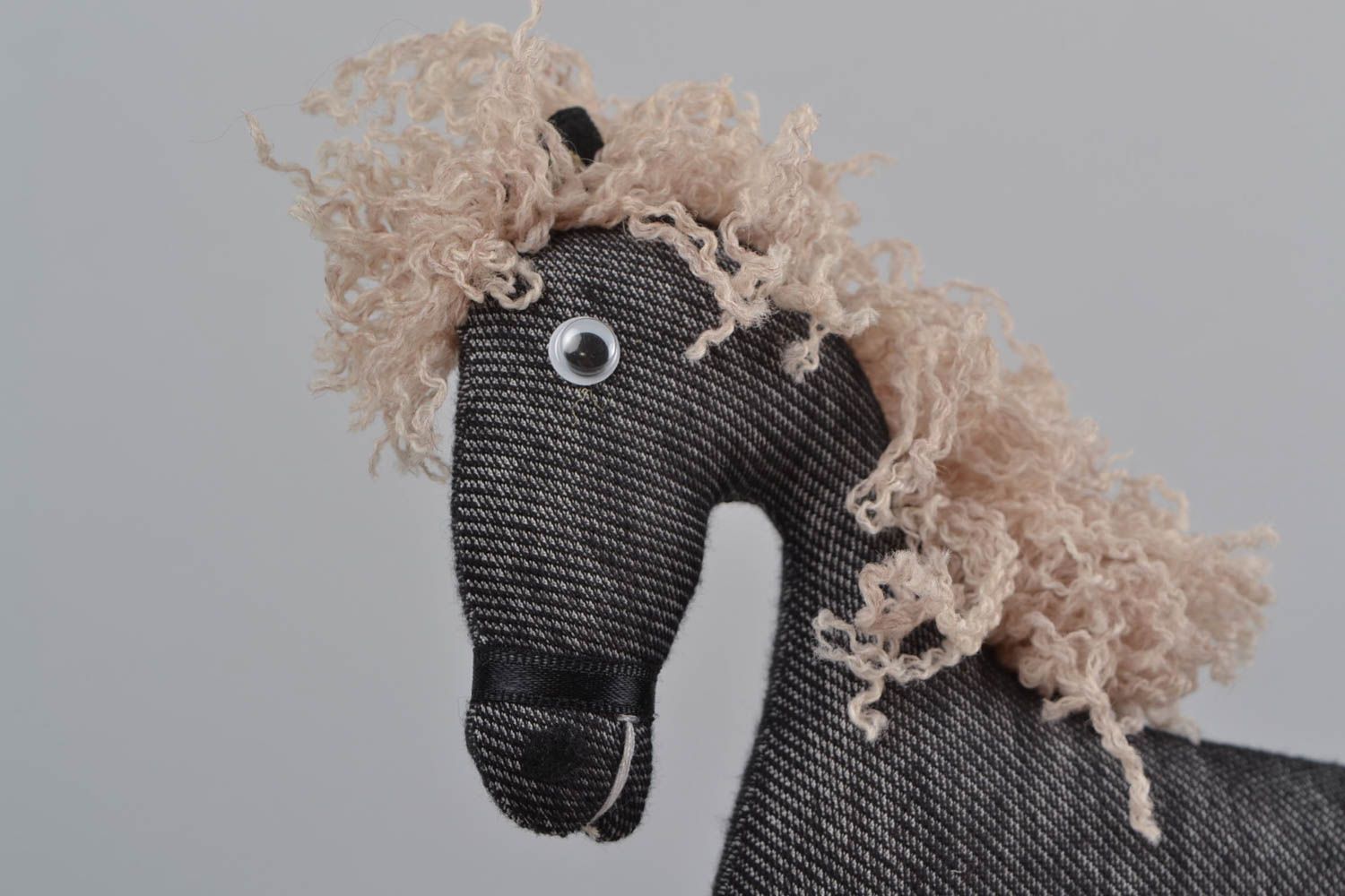 Handmade funny black horse soft toy for the interior decor and children photo 4