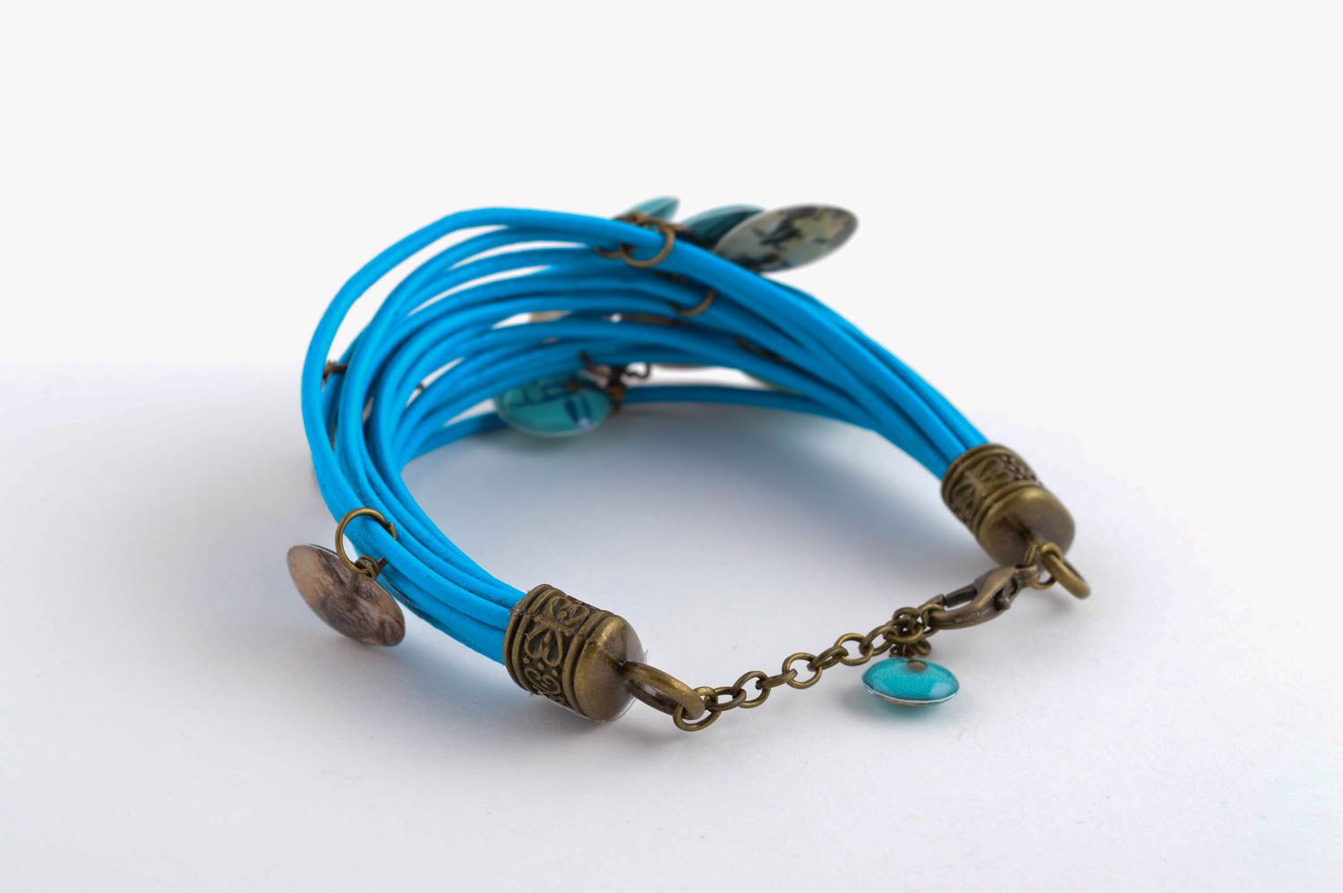 Handmade cute leather bracelet blue wrist jewelry designer stylish bracelet photo 4