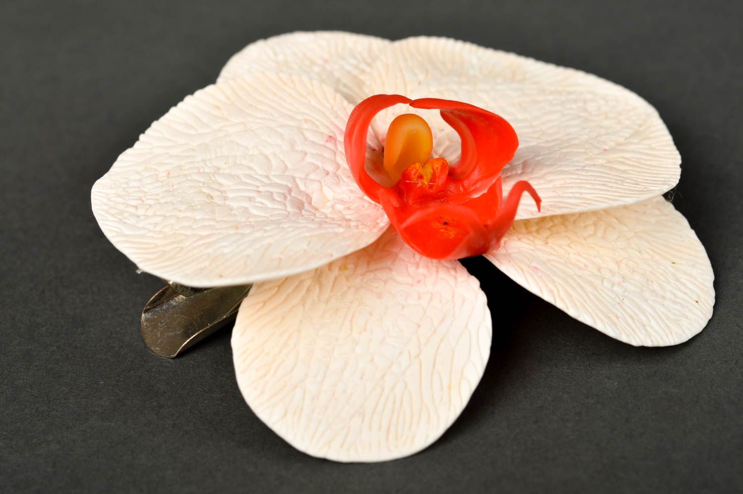 Pince à cheveux fait main Barrette à cheveux fleur orchidée Accessoire femme photo 2