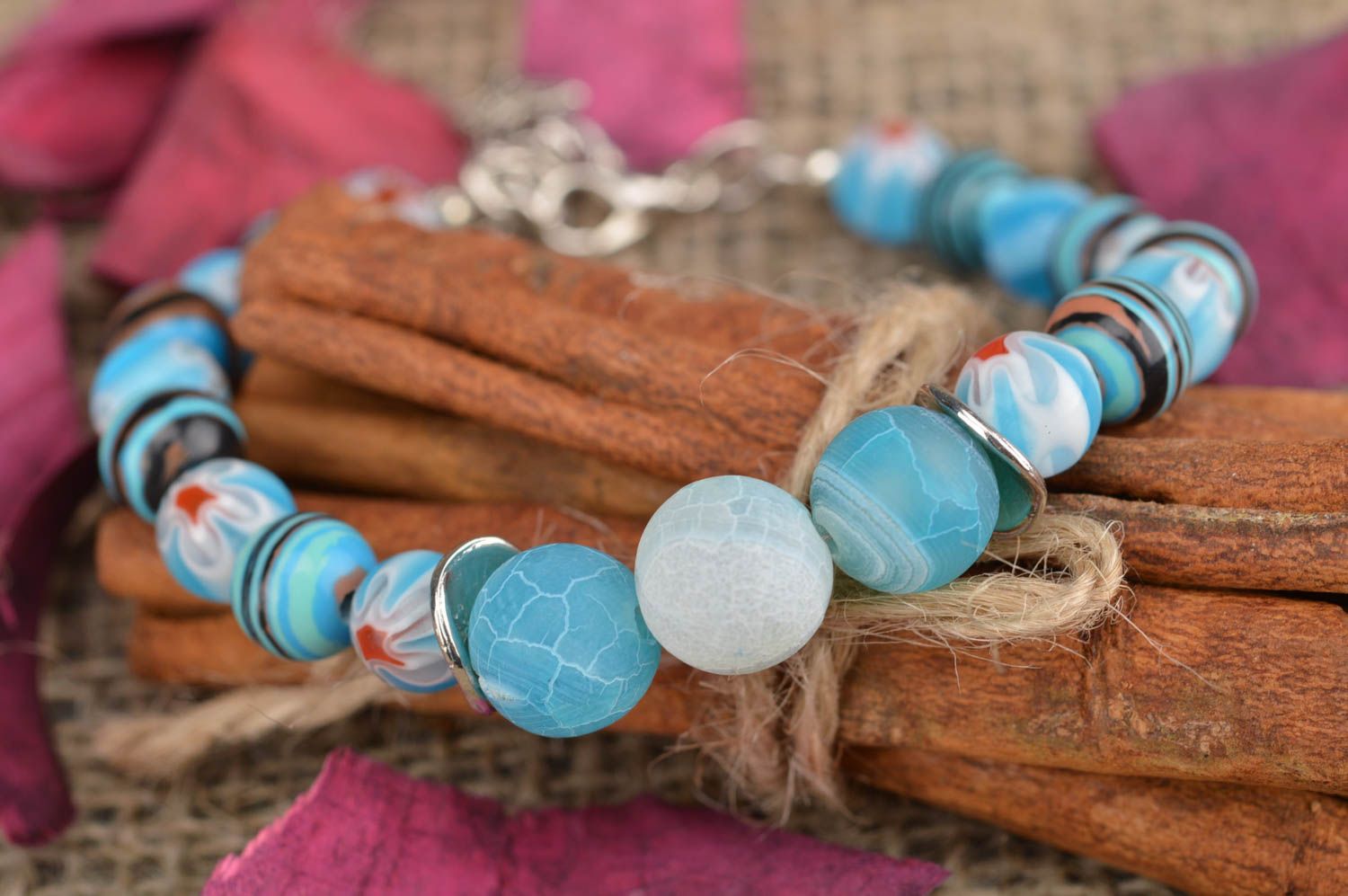 Beautiful women's handmade designer wrist bracelet with blue beads Sea Bottom photo 1