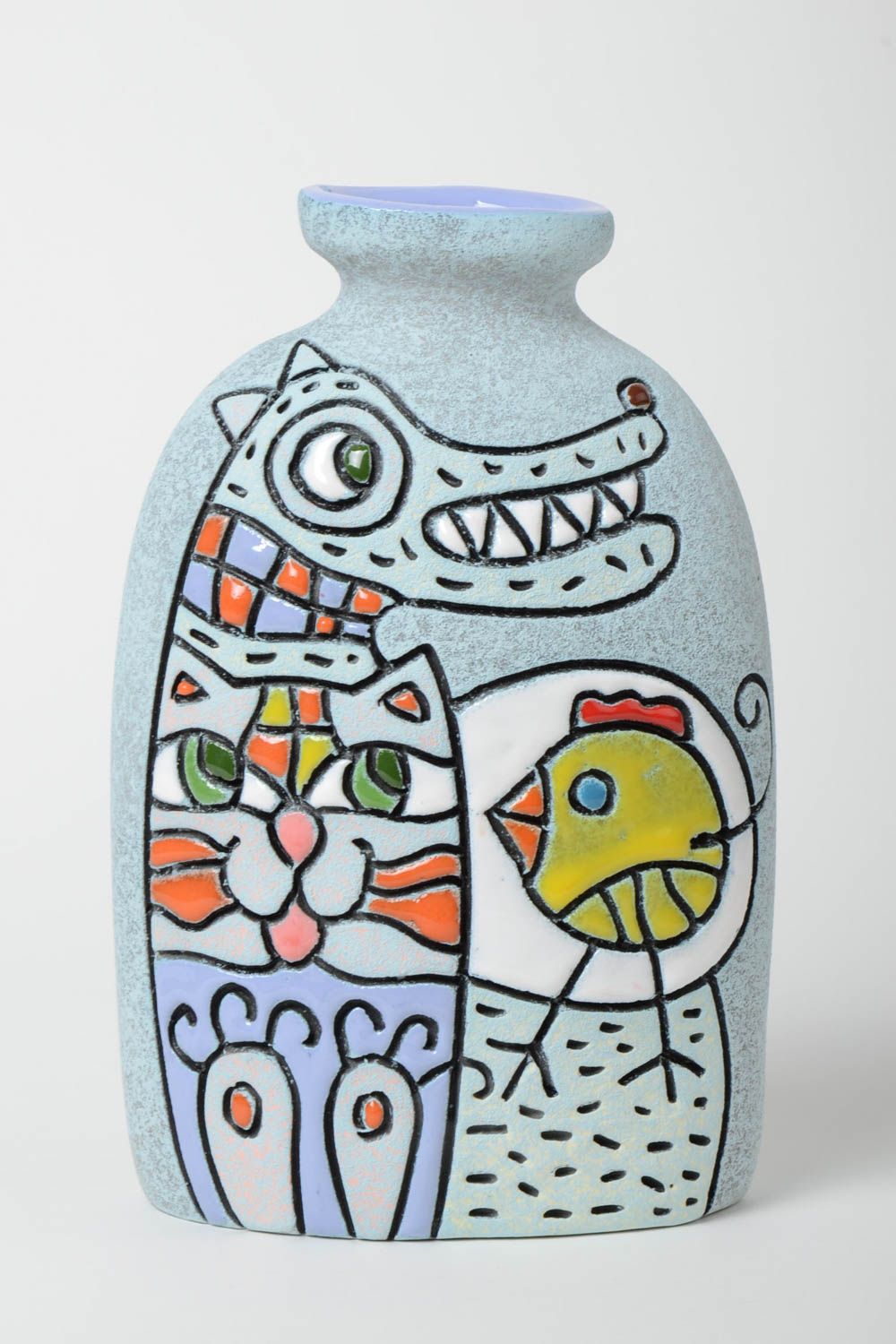Полуфарфоровая ваза для цветов из глины расписная ручной работы объемом 1 л фото 2