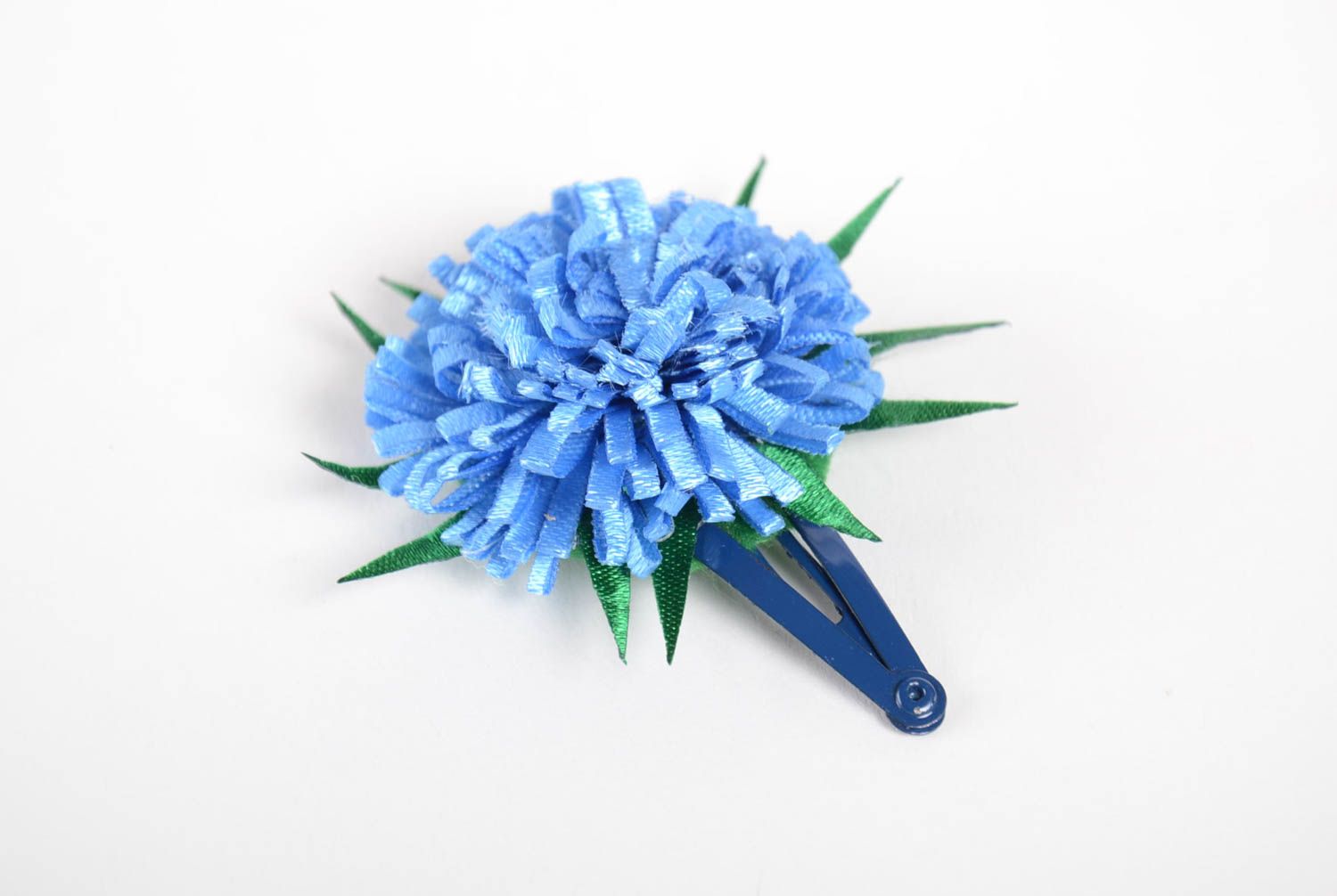 Голубая заколка для волос в виде цветка ручной работы аксессуар для причесок фото 5