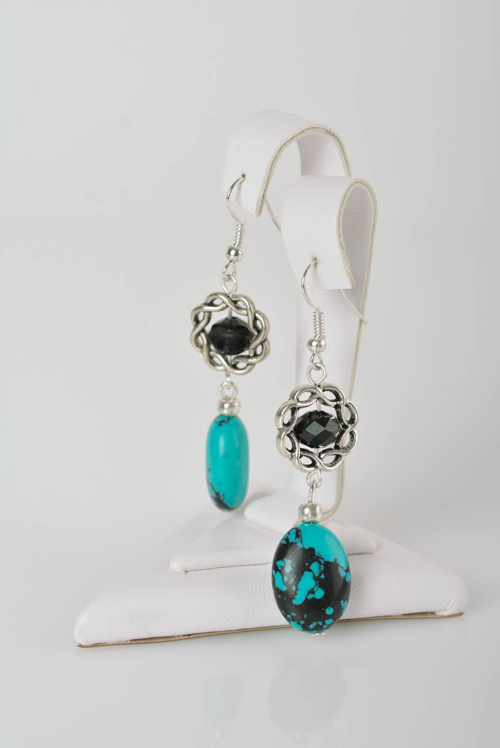Handmade designer earrings with charms unusual beaded earrings evening jewelry photo 1