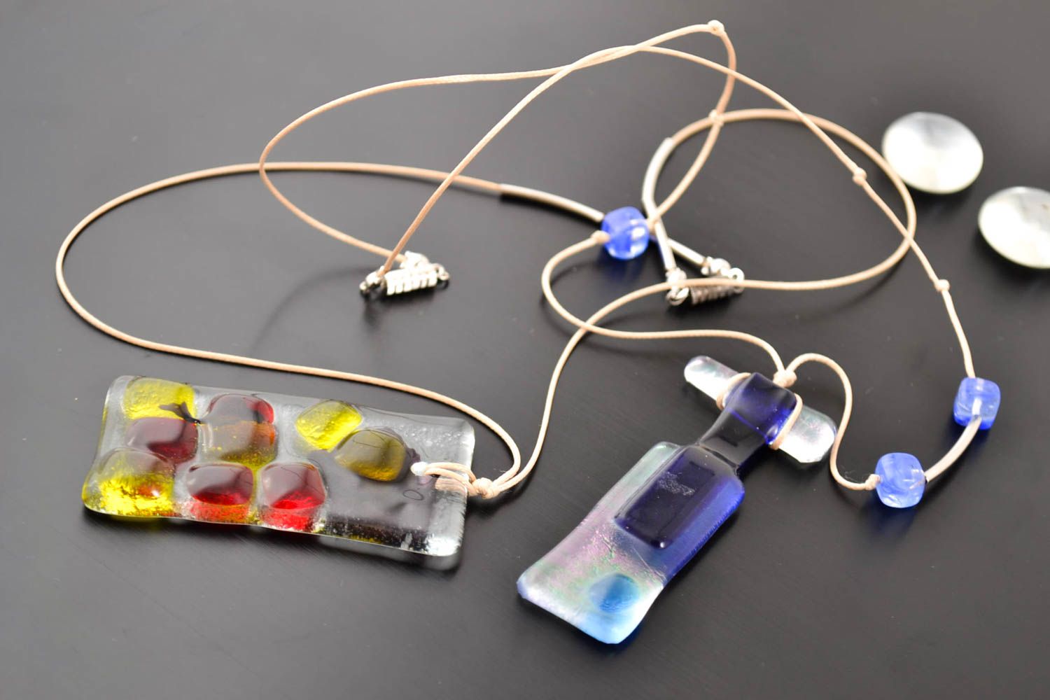 Set of 2 handmade glass pendants glass bijouterie handmade accessory best gift photo 1