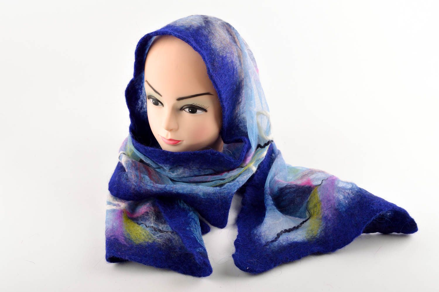 Шерстяной шарф ручной работы шарф женский синий шарф из шерсти теплый стильный фото 1
