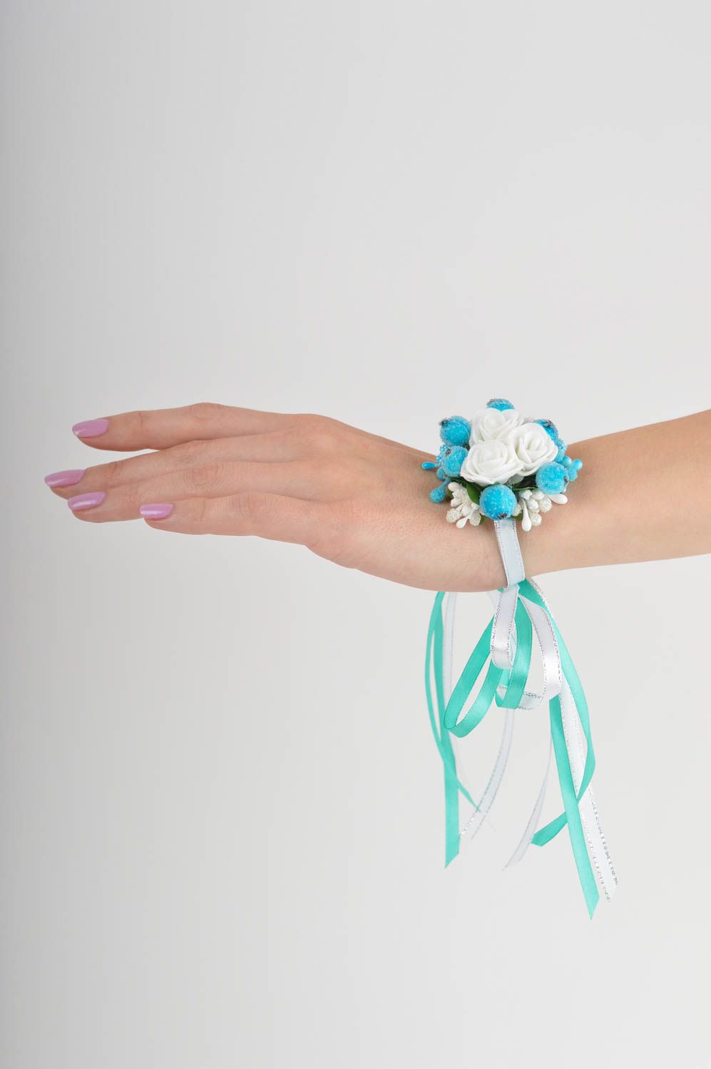 Corsage de poignet Bracelet fait main fleur Accessoire mariage pour mariée  photo 2