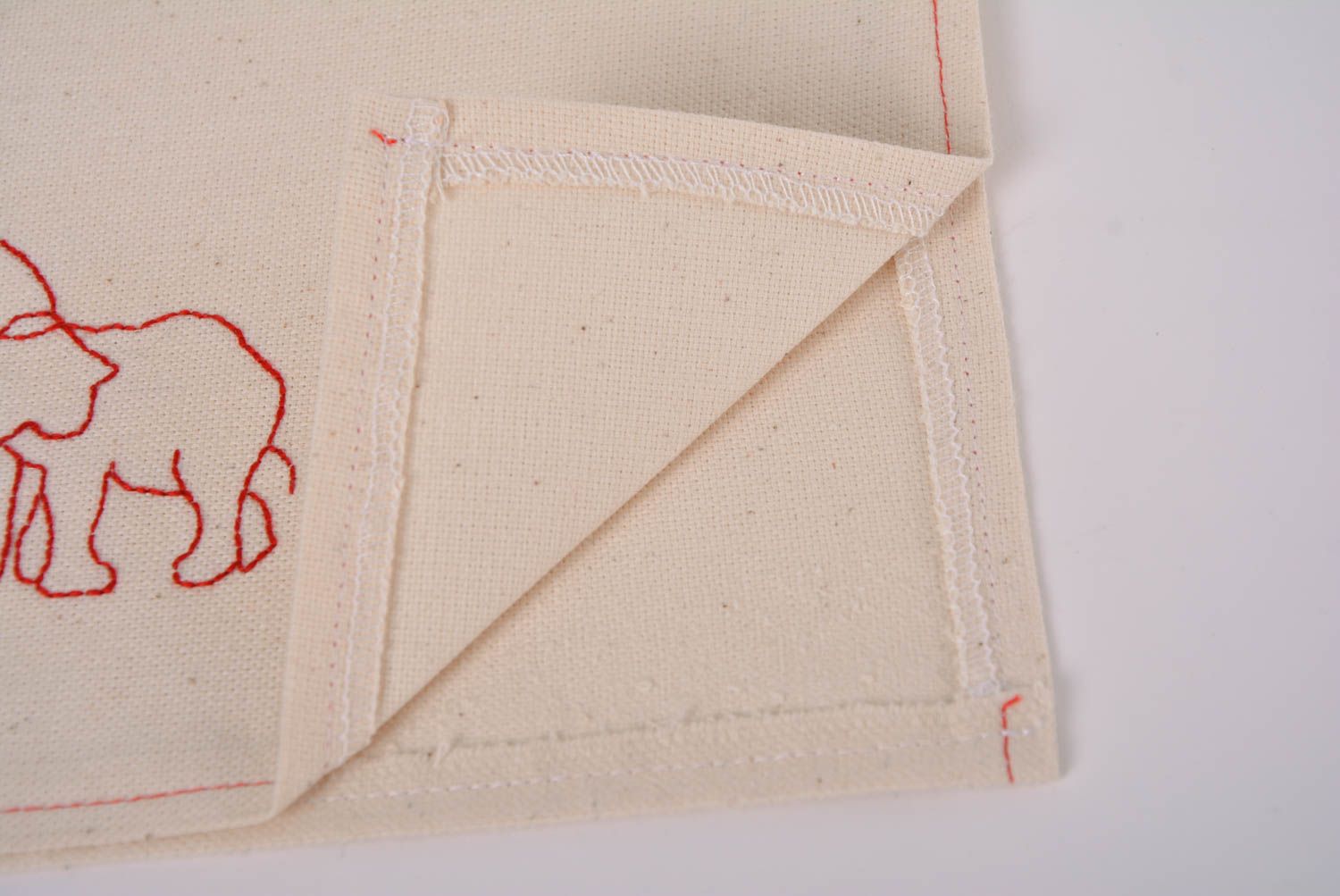 Stylish handmade designer semi linen fabric napkin with embroidered elephants photo 5
