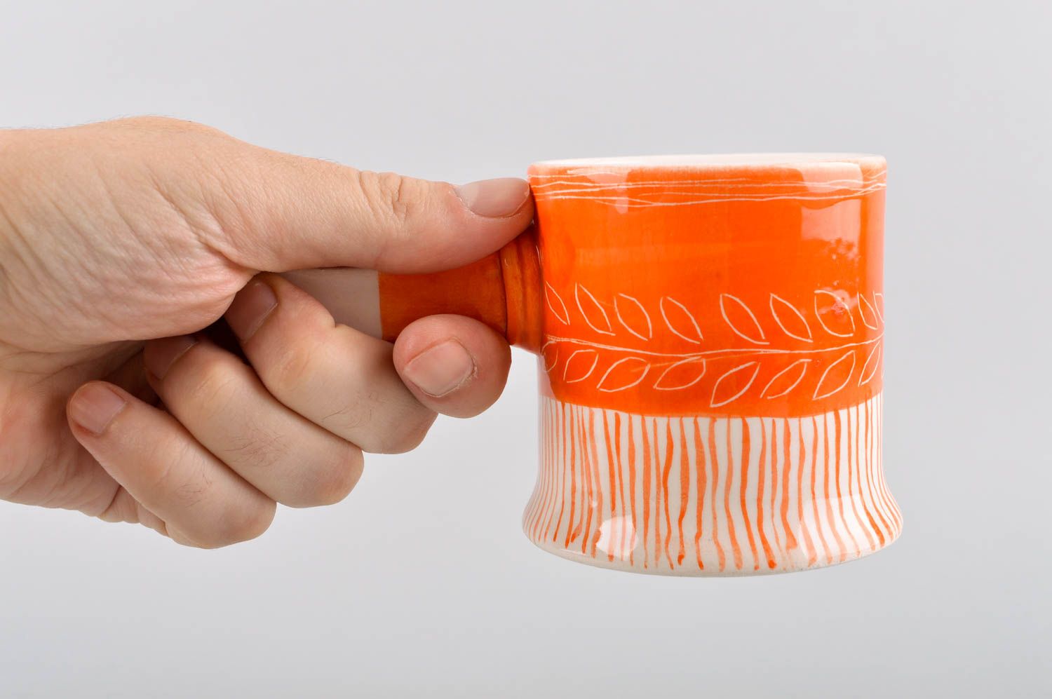 Handmade schöne Teetasse Keramik Tasse buntes Geschirr aus Ton orange lustig foto 5