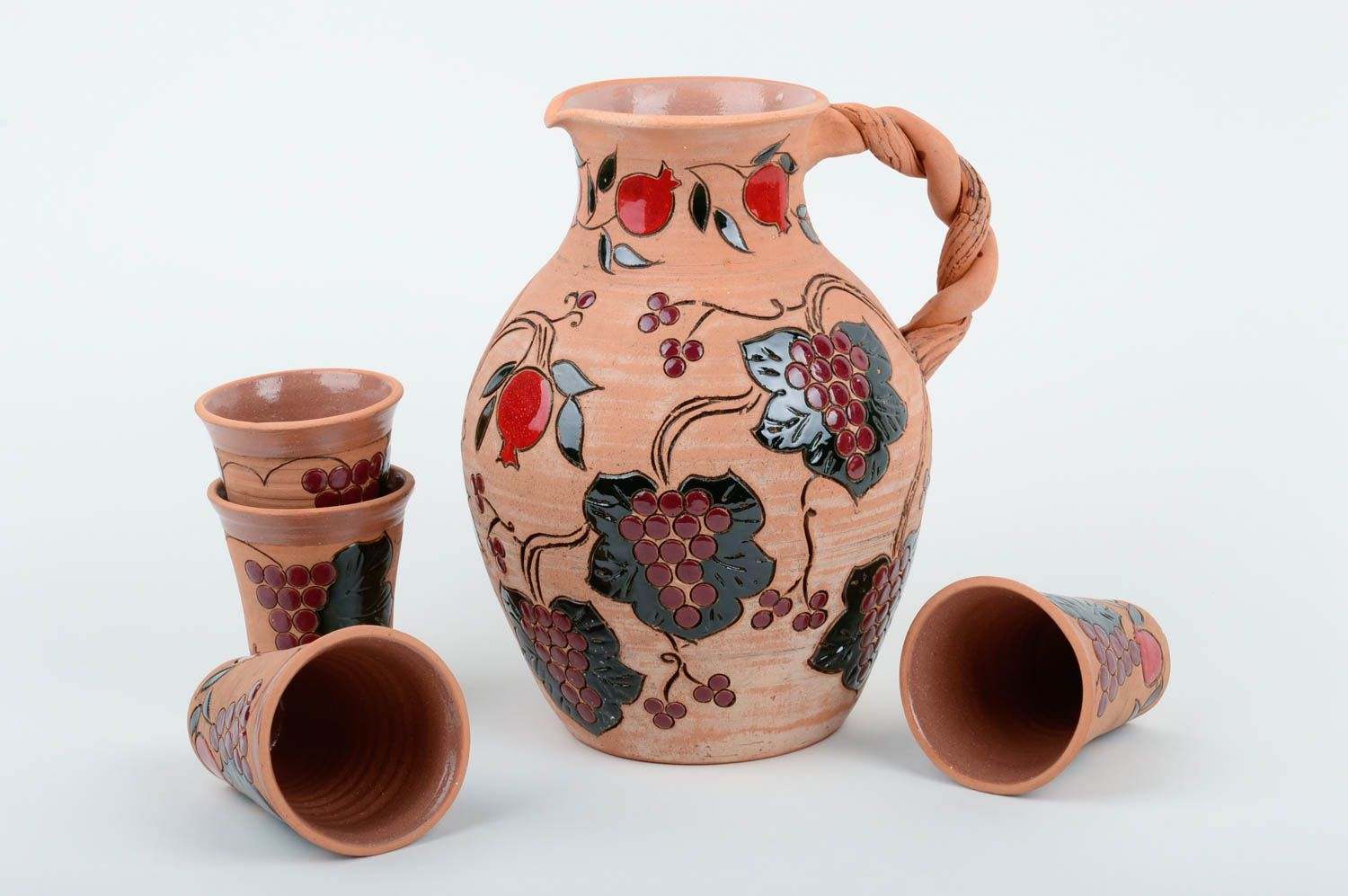 Jarro de cerámica y vasos de barro artesanales regalo original para amigos foto 3