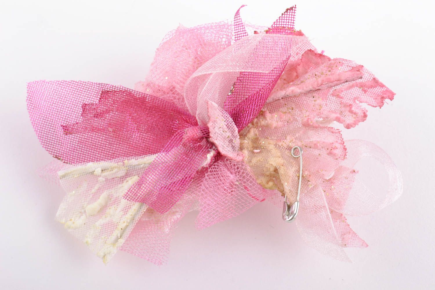 Handmade pink blank for hairpin or brooch creation textile basis for accessories photo 3