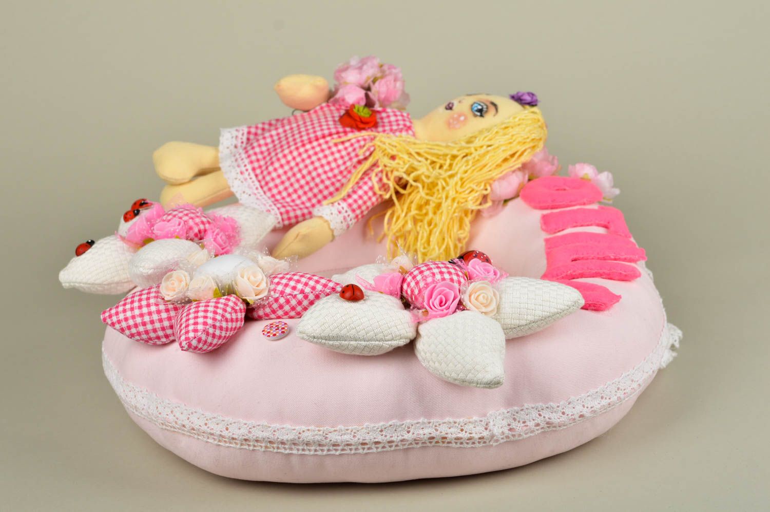 Künstler Puppe handgefertigt Kinderzimmer Idee originelles Geschenk in Rosa foto 3