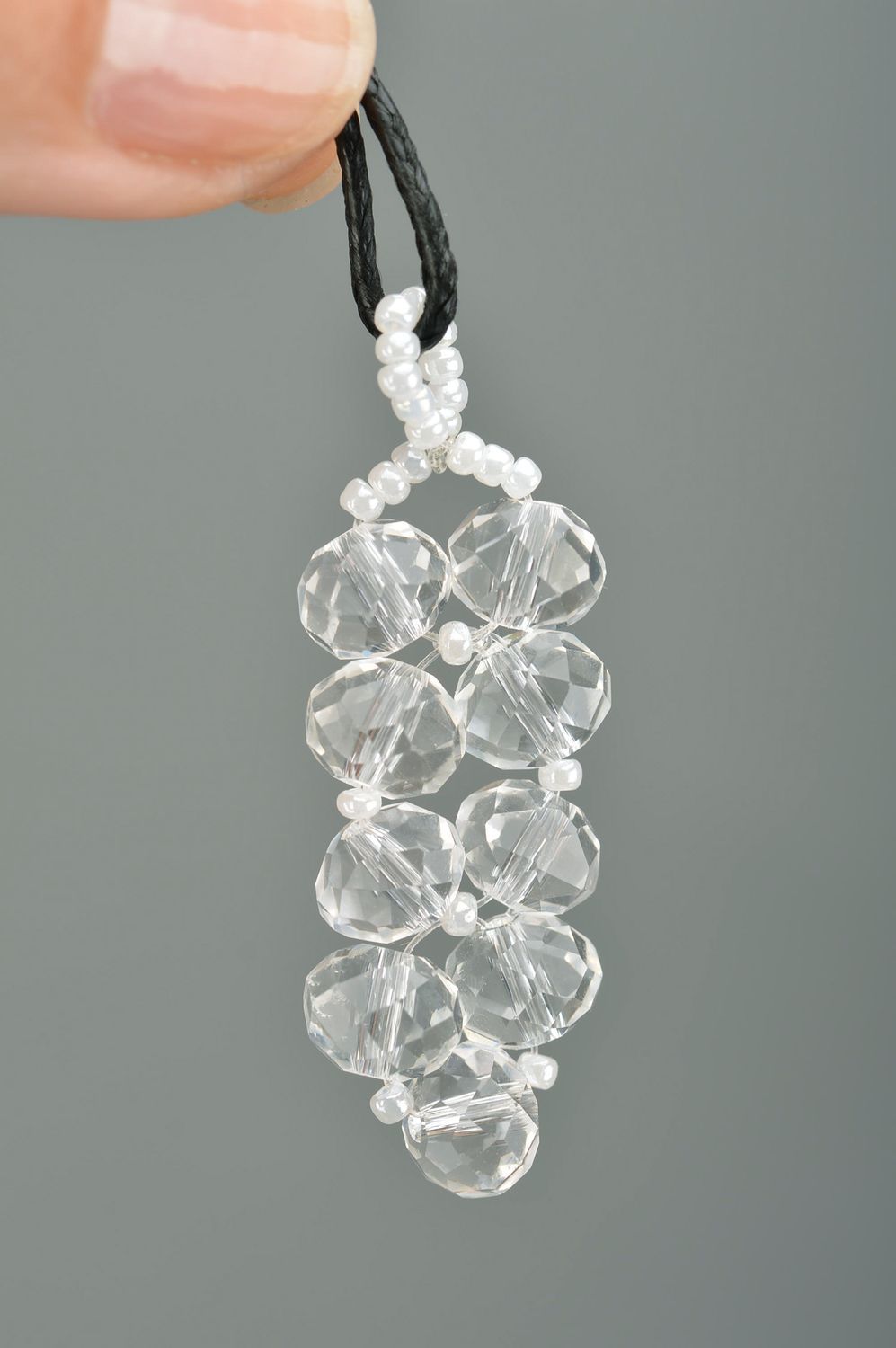 Set of handmade Czech crystal jewelry pendant and earrings stylish white  photo 3